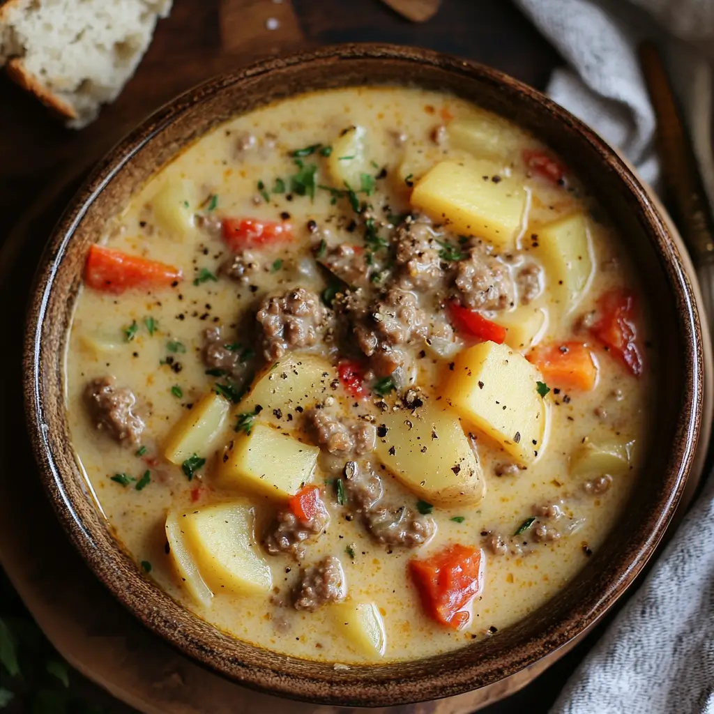 Crockpot Creamy Potato and Hamburger Soup