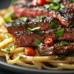 Classic pepper steak with pasta