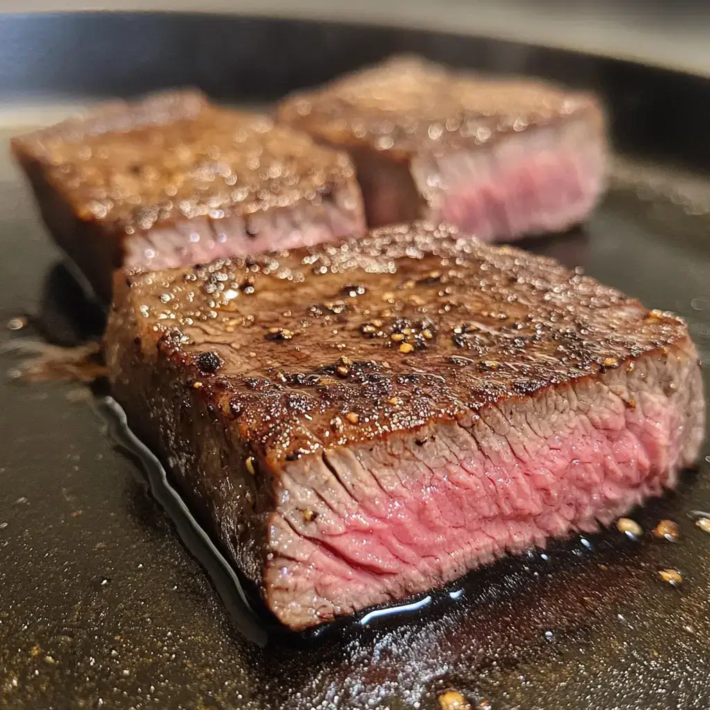 Searing steak for pepper steak with pasta