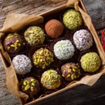 Vegan truffles in holiday box
